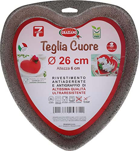 Graziano, Moule à tarte cœur en aluminium et doté de 7 couches de revêtement anti-adhésif, idéal pour réaliser des craies et salées, PFOA Free, Ø 26 cm