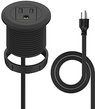 2 inch Desk Power Grommet Flush-Mount Outlet Build-in 1 US Standard Outlet, Mini Desktop Power Hub Grommet Socket for Desk Nightstand Cabinet Counter, 3.28 FT Heavy Duty Power Cord