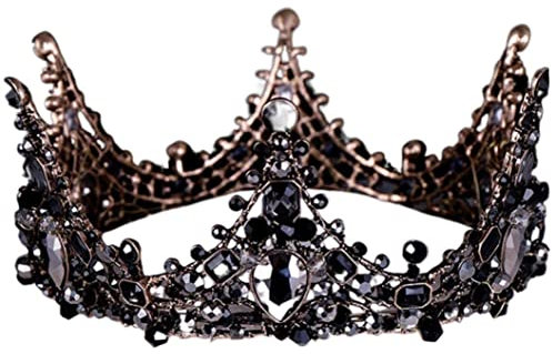 Yililay Barock schwarzer Brautkristall Tiara Gothic Hochzeit Kopfbedeckung Vintage Queen Hair Accessoires für Frauen und Mädchen (Typ 3) Allerheiligen Allerday Dekor