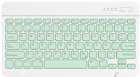 HZD Teclado Bluetooth Español,Light Teclado Inalámbrico Portátil para iPhone de iOS,iPad,Samsung,Lenovo,Huawei,Android,Windows,Compatible con Todos los Dispositivos con Bluetooth