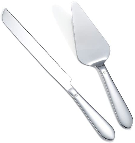 Ensemble de service à gâteau argenté - Couteau à gâteau et pelle - Parfait pour les mariages, anniversaires, fêtes et événements