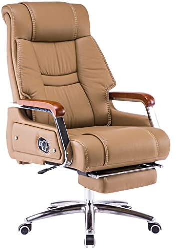 Chefsessel Ergonomisch Gemütliche Mittagspause Zu Hause Computerstuhl, 155° Neigbares Echtleder Bürostuhl, Tragfähigkeit 250kg/551.2lbs (Color : Beige, S : 114-120 * 50cm)