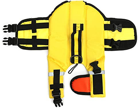 Giubbotto salvagente per cani squalo anatra Giubbotto salvagente per animali domestici Costumi da bagno Abbigliamento di sicurezza per giubbotto di salvataggio per cani Nuoto (Giallo X)