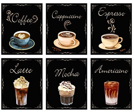 SUPERDANT 6pcs Cuadros para cocina Lienzo Cuadros decorativos cafeína Impresiones Pared Arte Cuadros Café Bar Pared Decoración Café Signo Cocina Lienzo Pared Arte para Hogar Moderno Comedor Sin marcos
