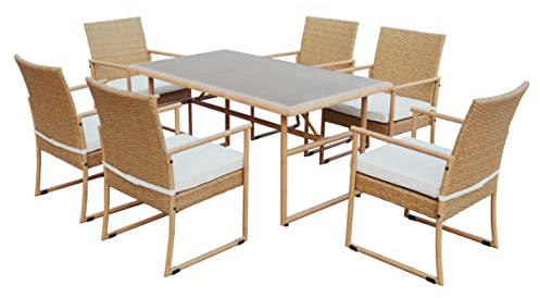 greemotion Dining-Set Hanoi, aus pulverbeschichtetem Stahl im Bambus-Look, mit beigen Kissen aus 100% Polyester