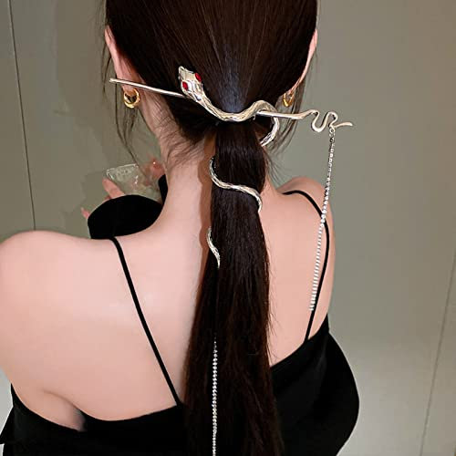 Palillos de Pelo de Serpiente NICENEEDED Palillos de Pelo, Borlas Metal Distorsión Vintage Punk Horquilla, Retro Silver Hair Barrette Hair Pin Headwear Peinado Accesorios para el Cabello para Mujeres