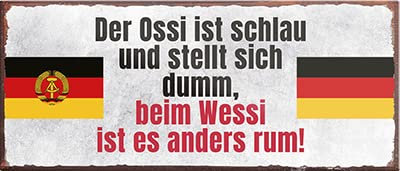 Magnet ''Der Ossi ist schlau und stellt Sich dumm'' 9,3x4cm Geschenk Lustige Sprüche Feier Vintage Retro Geburtstag Deko Party Überraschung Fan Landschaften Orte Städte Länder Urlaub See