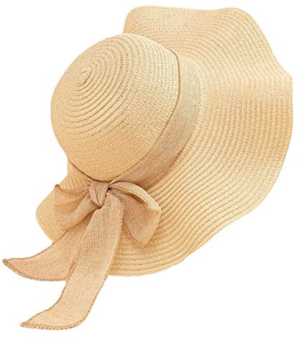 Vivi Idee® Sonnenhut Strohhut Damen faltbar Sommerhut Sonnenmütze Strandhut Straw hat Einheitgröße (Beige)