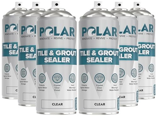 Polar Tile & Grout Sealer Clear Spray - 6 x 400ml - Instantly Waterproofs and Protects Floor Tile Grout on Bathroom, Shower & Kitchen Tiles, Stone Masonry - For Interior & Exterior Surfaces