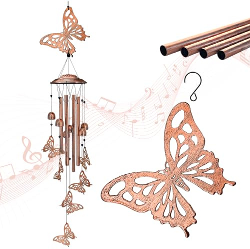 Schmetterlings-Windspiel für den Außenbereich, Schmetterlingsgeschenke für Damen/Männer/Mutter/Oma/Ehefrau, Geburtstagsgeschenke, Gedenkgeschenk, Metall-Windspiel für draußen/drinnen, Zuhause, Rasen,