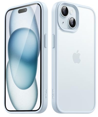 JETech Matte Case for iPhone 15 6.1-Inch, Shockproof Military Grade Drop Protection, Frosted Translucent Back Phone Cover, Anti-Fingerprint (Blue)