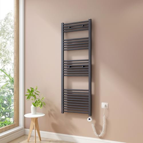 Heilmetz Badheizkörper Elektrisch 140x50cm Badheizkörper Elektrisch mit Thermostat+Timer-Funktion Gerade Handtuchheizkörper Anthrazit 568W
