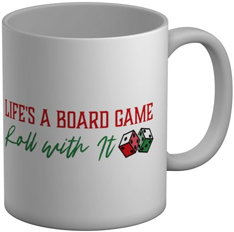 Shopagift Life's a Board Game Mug Roll with It Dice White 11oz Large Ceramic Cup