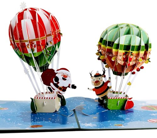 HAPPY GIFTERS Weihnachtsmann Luftballon Pop Up Karten - 3D Gruß Pop Up Karten - Weihnachtsgeschenke Pop Up Karte - Weihnachtskarten für Familienmitglieder
