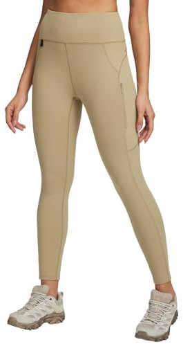 baleaf Damen Wanderleggings mit 3 Taschen Wanderhose Trekkinghose Sport Leggings High Waist Schnelltrocknend UPF 50+ Braun M