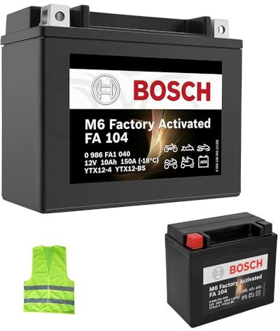 COMPATIBILE CON TRIUMPH Bonneville T100 865 per anno 2005 al 2015 BATTERIA YTX12-BS BOSCH FA104 YTX12-4 FORNITA CARICA E PRONTA PER L'USO BATTERIE 10AH AMPERE 12 VOLT 150X87X130MM