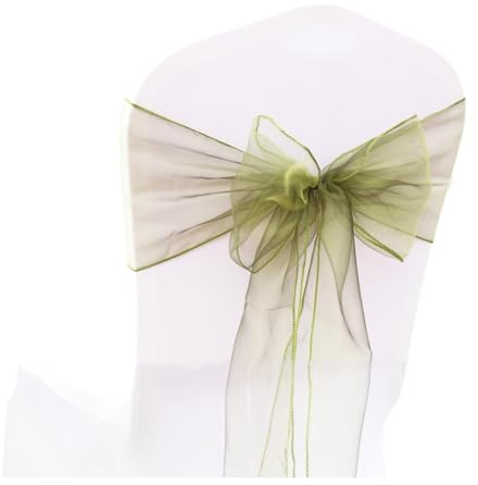 Rockreyoa Organza Stuhlschleifen & Stuhlschärpen – Stuhlband Deko mit Schleifen für Stuhlhussen, Bogen für Hochzeit, Bankett, Zeremonie, Geburtstagsfeier & Veranstaltungen Olivgrün 25 Stück