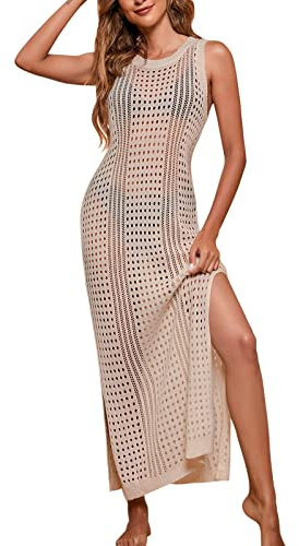 Vestido de playa con agujeros de red, vestido maxi para mujer, vestido de ganchillo para la playa, poncho de verano, vestido de verano, vestido de playa, transparente, poncho de ganchillo, túnica de