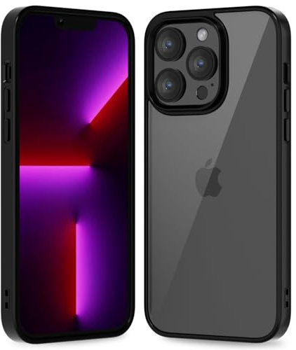 oakxco Thin Slim Clear case for iPhone 13 Pro, Transparent Hybrid Hard Shell Plastic & Soft Silicone Rubber Bumper, Non-Yellow Acrylic Protective Lightweight Cover for Women, Black