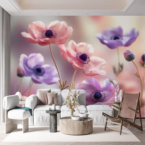 Fototapete Creme Wanddekoration, Pflanze Blume Anemone Tapeten Wandtapete 200 x 140 cm (B x H), für Wohnzimmer Schlafzimmer Wandtapete Panorama Poster Wandbild für Kinderzimmer