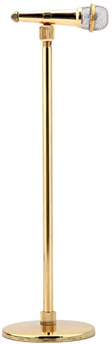 ZPSHYD Ornaments Microphone Copper Microphone Model, Ornaments Musical Instrument Craft, Gold-Plated Replica with Stand