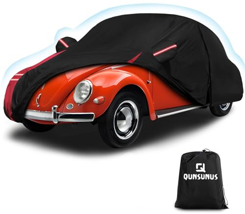 QUNSUNUS 6-lagige Autoabdeckung für Volkswagen Käfer Bug 2-Türer 1960-1980 Wasserdicht Allwetter 210D Winddicht für VW Käfer Bug Autoabdeckung Hagelschutz mit Reißverschluss