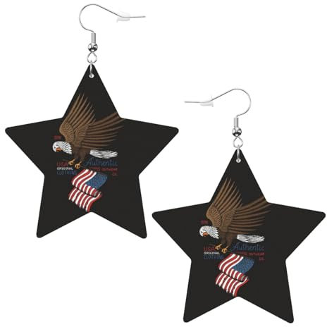 JOYXEONA Damen-Ohrringe, Motiv: USA-Adler mit amerikanischer Flagge, bedruckt, Leder, sternförmige Ohrringe, baumelnde Ohrringe, Einheitsgröße, Polyvinylchlorid