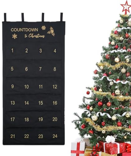 Adventskalender 2024 aus Stoff zum Befüllen - hochwertig bestickt, Weihnachtskalender zum Befüllen Wiederverwendbar mit 24 Taschen, Adventskalender zum Aufhängen Weihnachtsdeko Party Favors