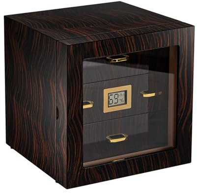 HSSMEUR Zigarren-Humidor-Schrank, Zedernholz-Humidor mit digitalem Hygrometer, Schubladen, Luftbefeuchter für Männer, Ehemann, Vater, 70 Zigarren Kapazität
