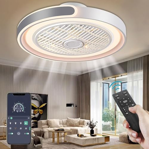ACJK Ventilateur de Plafond Moderne avec Télécommande, 72W 6 vitesses Dimmable 3 Couleur Fan Silencieux Ventilateur Plafonnier 50cm, Gris