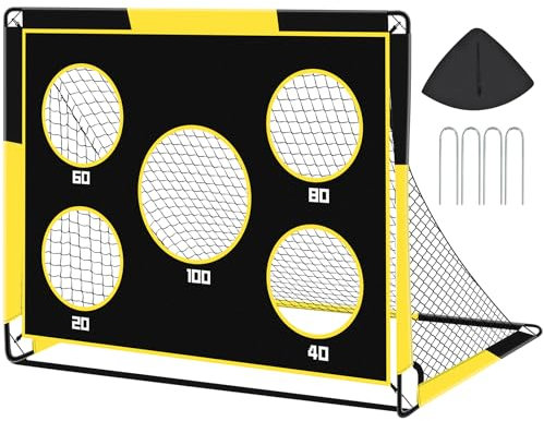 Gofady 2-in-1 Fußballtor für Kinder – Tragbares & Stabiles Fussballtore mit 5 Zielbereichen, Faltbares Design, Tragetasche, Garten, Park, Strand (Gelb, 150 * 120 * 120cm)