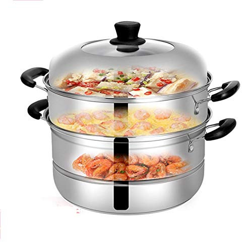Cooking Pot,3-Tier Stainless Steel Steamer Pot Steaming Cookware Saucepot with Tempered Glass Lid, Work with Electric, Induction Oven, Grill Stove Top, Dishwasher Safe