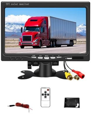 Reykentu Monitor de coche de 12 V de 7 pulgadas 16:9 800 x 480 LCD con entrada de video de 2 vías para cámara de visión trasera, estacionamiento, marcha atrás