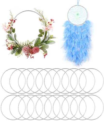 Ixydor 20 Stück Metallringe zum Basteln, Metallringe zum Basteln 10cm, Silber Traumfänger Ringe, Makramee Ring für Wickeltechnik, Traumfänger, Floristik, Hochzeitskranz, Hoops, Wandbehänge Deko