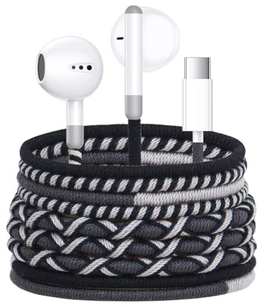 URIZONS Kabelgebundene USB C Kopfhörer mit Stoffkabel - Bunte In-Ear Kopfhorer Typ C mit Mikrofon Lautstärkeregler Digital IC Chip kompatibel mit Hwaiwe/iPhone 15/16(12#)