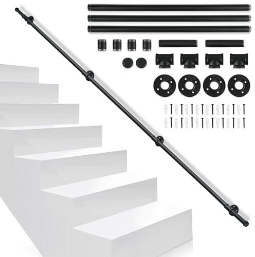 Vigevee Handlauf Treppe, Geländer Treppengeländer Innen & Außen, Metall Eisen Handlauf Schwarz, Wandhandlauf Inklusive Montagematerial, Treppe Wandhalter Haltegriff Stange für Brüstung, Balkon, 300CM