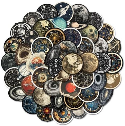 50 Pcs Planet Stickers - Waterproof Vinyl Space Theme Stickers for Water Bottles, Laptops, Cups & Travel Gear,Easy Peel, No Residue for Kids and Adults