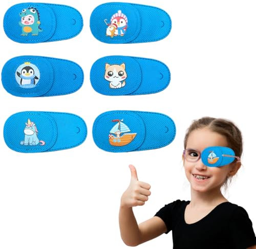 NHQZ Lot de 6 Cache-Yeux Bleu Réutilisables en Tissu Non Tissé pour Lunettes Paresseux,Amblyopie,Strabisme - Adapté à l'œil Gauche