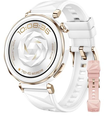 HUAWEI Watch GT 5 Pro 42mm Blanc + EasyFit 3 Bracelet en Fluoroélastomère Rose Cristal