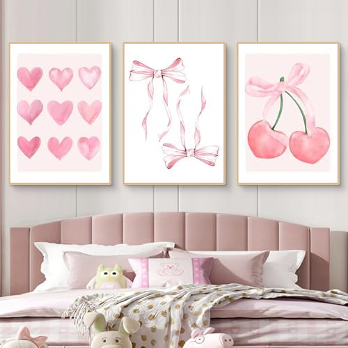 Uixxducc 3er Set Poster Aesthetic Bilder Kunstdruck Poster Rosa Schleife Boho Deko Ohne Rahmen Leinwand Bild Wohnzimmer Schlafzimmer Badezimmer Wanddeko (21×30 cm,B)