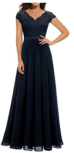 Abendkleider Elegant Für Hochzeit Kleider Festliches Partykleid Abendkleid Damen Lang Lochstickerei Kleid A-Linien Plissee Maxi Cocktailkleid Damen Hohe Taille Ballkleid Frauen Lange Luftig