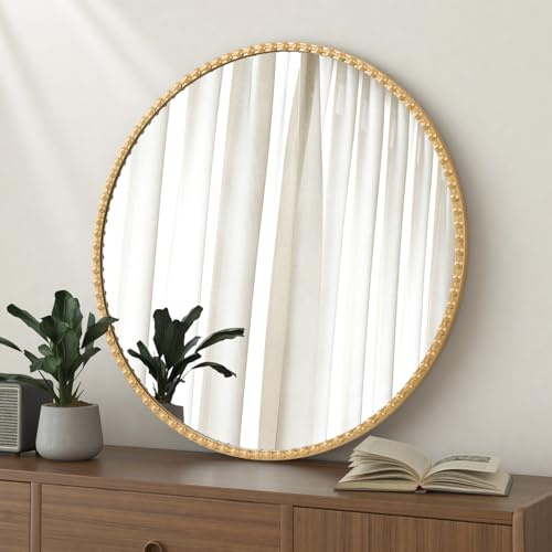 Lzuso Kreis Spiegel für Wand Badezimmer Runder Spiegel Antik für Eingang Wohnzimmer Flur Dekorative Metallrahmen Spiegel Gold 60x60cm