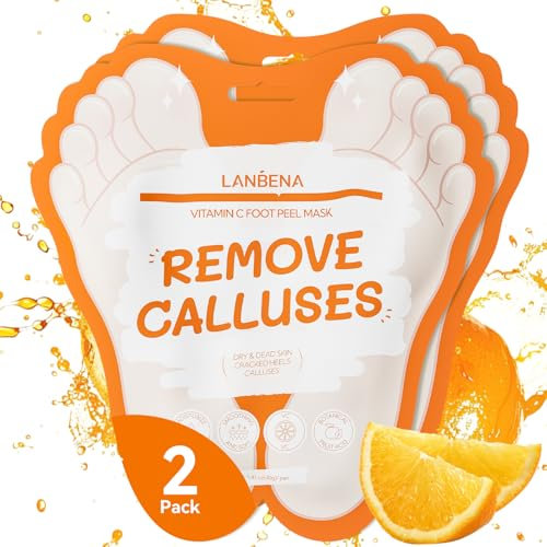 LANBENA Vitamin C Fuß-Peeling-Maske, Fußmaske für trockene, rissige Füße, Peeling Off Hornhaut, abgestorbene Haut, Hornhautentferner, repariert raue Fersen und erhält ein Baby weiche Füße für Männer