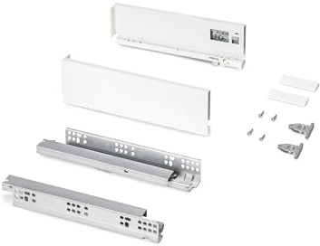 Emuca - Schubladen-Kit für Küche und Bad, Höhe 131mm, Tiefe 300mm, 30 Kg, sanftes Schließen, Panels nicht enthalten, Stahl, Weiß