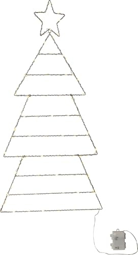 LED-Silhouette 'Folde' Tannenbaum, Silber, ca. 46x90 cm, 84 ww LED, Batterie, Timer, Outdoor