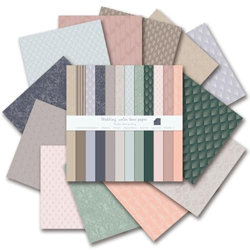 Scrapbook Papier Buntes Scrapbook Bastelpapier mit Muster, 24 Blat Scrapbooking Papier Doppelseitiges Dekorpapier, Boho Motivpapier für Journal Scrapbooking (Grau, 30,5x30,5 cm)