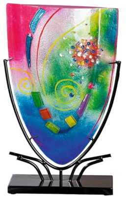 Glas Art Vase Cool - blau, pink - Glas handbemalt - Höhe 49cm - Tischvase Wohnzimmer