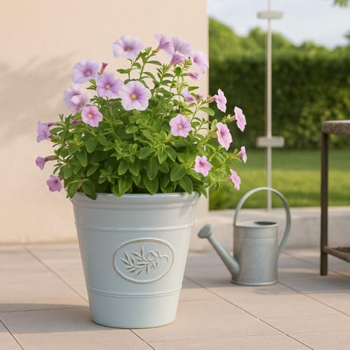 Outdoor Classic Olive Planter | Ceramic Look Round Plastic Flower Pot With Glossy Finish | Frost & UV Resistant Traditional Garden Plant Pot| Dia: 40cm, 50cm & Square | Grey (1, 30cm Medium Round)