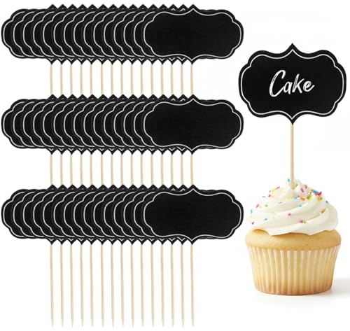 56 Stück Leere Zahnstocher Flaggen,Fähnchen zum Beschriften,Buffet Schilder zum Beschriften,Käsemarker Buffet-Zeichen,Flaggenpicker für Kuchen Lebensmittel-Dekoration Party Hochzeit (Schwarz)
