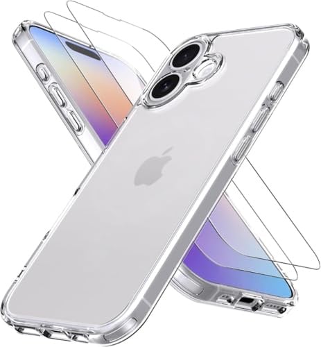 PIXFAB Clear Case for iPhone 17, with [2 x Screen Protector Glass] [Ultra Slim] Scratch Resistant TPU Gel Rubber Soft Skin Silicone, Protective Phone Clear Case Cover for Apple iPhone 17